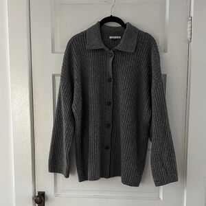 American Eagle Oversized Grey Collared Cardigan Women's Sweater